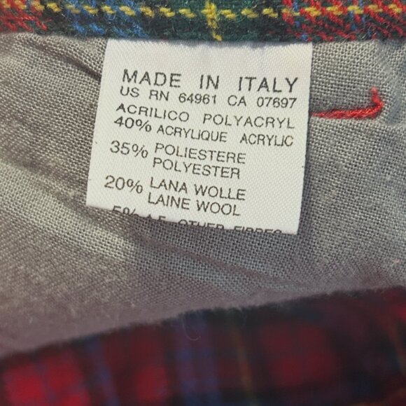 Vtg Italian Red Plaid High Waisted Wool Pants Tapered Pleated Trousers Sz 42 (8) - Picture 5 of 6